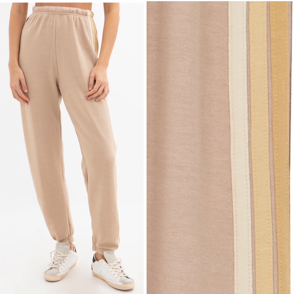 Aviator Nation Womens 5 Stripe Sweatpants Tan Medium